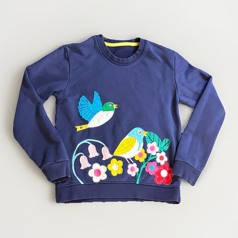 Mini Boden Sweatshirt Girls SZ 7 Blue Bird/Floral Applique READ MORE